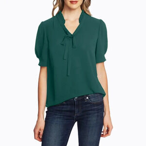 Chaus Emerald Green Sheer Top Blouse Tie-Neck Academia Office Whimsigoth Sz XS